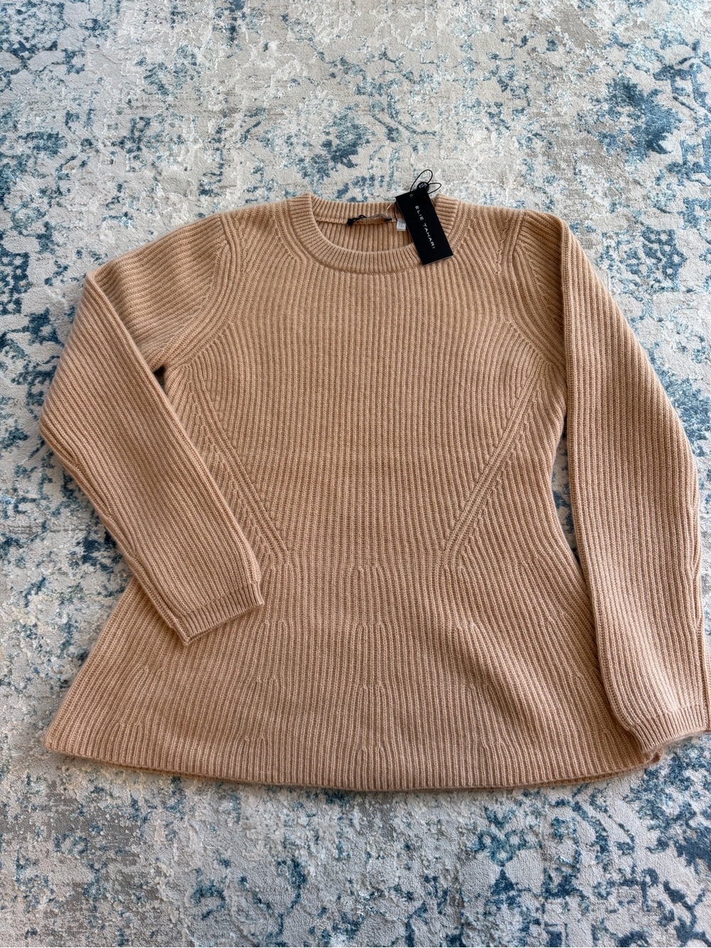Elie Tahari Ribbed Scoop-Neck Sweater in Camel Beige